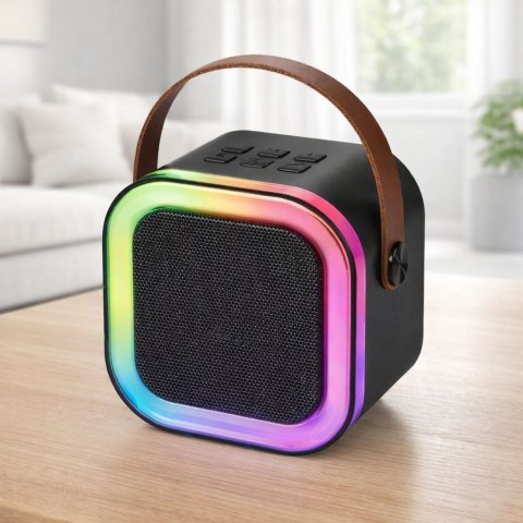 Zestaw Do Karaoke Głośnik Dwa Mikrofony Światła LED Czarny LEAN