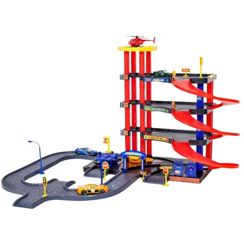 Parking Wielopoziomowy 4 Poziomy Z Windą Helikopter Autka 70 el. LEAN Toys