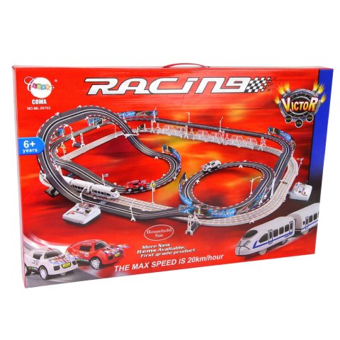 Ogromny Tor Wyścigowy Kolejka Elektryczna 2w1 Wyścigi 20 km/h LEAN Toys