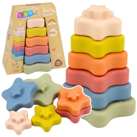 Piramidka Sensoryczna Gwiazdki Miękkie Klocki Układanka Kolorowa 6el. LEAN Toys