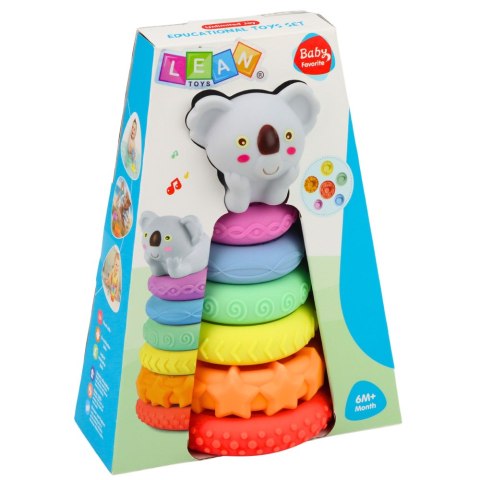 Piramidka Sensoryczna Z Koalą Wieża Edukacyjna Kolorowa 7 el. LEAN Toys
