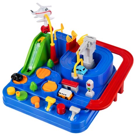Samochodowy Tor Przeszkód Interaktywny Parking Edukacyjny 4 Auta Niebieski LEAN Toys