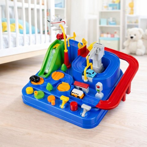 Samochodowy Tor Przeszkód Interaktywny Parking Edukacyjny 4 Auta Niebieski LEAN Toys