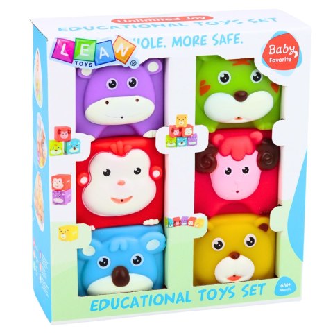 Zestaw Miękkie Klocki Gumowe Zwierzątka Edukacyjne Kolorowe 6 szt. LEAN Toys