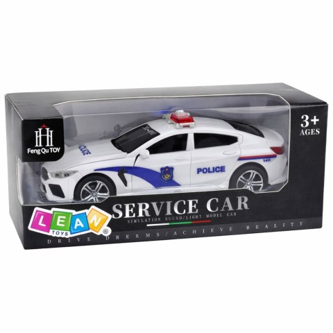 Auto Policyjne Radiowóz Otwierane Drzwi Napęd Światła Dźwięki Biały LEAN Toys