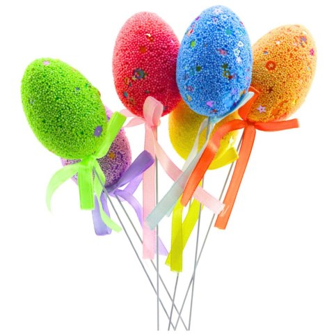 Jajka Wielkanocne Na Piku Druciku Kolorowe Wzorki Wstążka Ozdoba 6szt LEAN