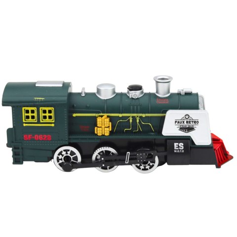 Klasyczna Lokomotywa Czujnik Przeszkód Dym Światła Dźwięki Zielona LEAN Toys