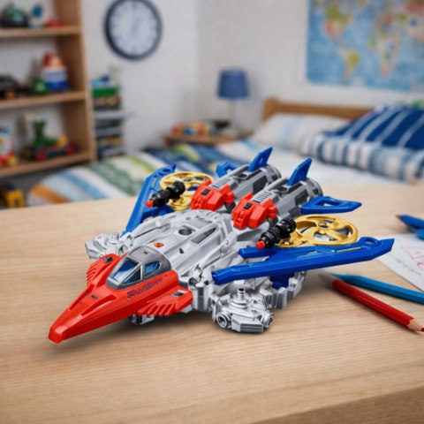 Robot Myśliwiec Bojowy 2w1 Światła Dźwięki Czerwono-Niebieski 29 el. LEAN Toys