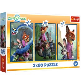 Puzzle - 3x80 - Zwierzakowe Śledztwo - Disney - Zwierzogród - Trefl 34897 Trefl Puzzle
