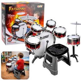 Perkusja Dla Dzieci Zestaw 6 Bębnów 2 Talerze Instrument Muzyczny Taboret LEAN Toys