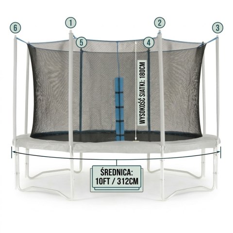 Siatka ochronna do trampoliny 312 cm 10ft wewnętrzna 180 cm wysokość 6 słupków N/N