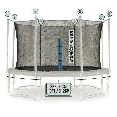 Siatka ochronna do trampoliny wewnętrzna 10ft/312cm 180 cm wysokość na 8 słupków N/N