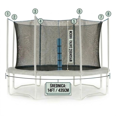 Siatka ochronna do trampoliny wewnętrzna 14ft/435cm 180 cm wysokość na 8 słupków N/N