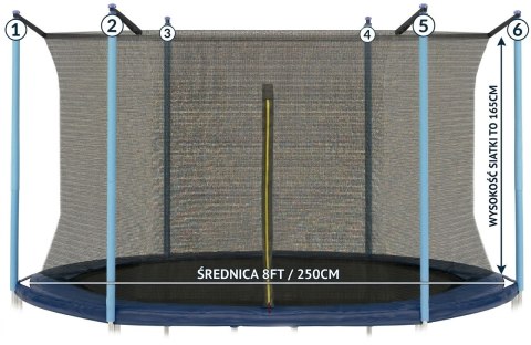 Siatka ochronna do trampoliny wewnętrzna 250cm 8ft na 6 słupków Jumpi
