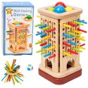 Drewniana Gra Zręcznościowa Edukacyjna Wieża Patyczki Kulki Kostka 37 el. LEAN Toys