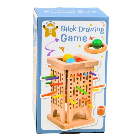 Drewniana Gra Zręcznościowa Edukacyjna Wieża Patyczki Kulki Kostka 37 el. LEAN Toys
