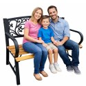 Ławka Ogrodowa Park Taras Ogród Metalowe Oparcie Drewniana Zdobiona 118 cm LEAN