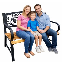 Ławka Ogrodowa Park Taras Ogród Metalowe Oparcie Drewniana Zdobiona 118 cm LEAN
