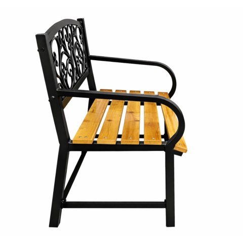 Ławka Ogrodowa Park Taras Ogród Metalowe Oparcie Drewniana Zdobiona 118 cm LEAN