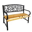 Ławka Ogrodowa Park Taras Ogród Metalowe Oparcie Drewniana Zdobiona 118 cm LEAN