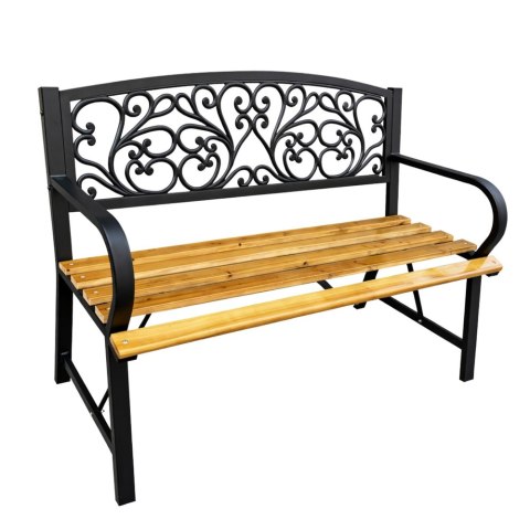 Ławka Ogrodowa Park Taras Ogród Metalowe Oparcie Drewniana Zdobiona 118 cm LEAN