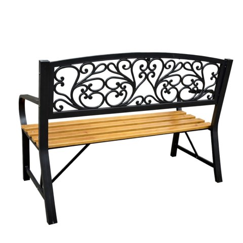 Ławka Ogrodowa Park Taras Ogród Metalowe Oparcie Drewniana Zdobiona 118 cm LEAN