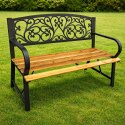Ławka Ogrodowa Park Taras Ogród Metalowe Oparcie Drewniana Zdobiona 118 cm LEAN