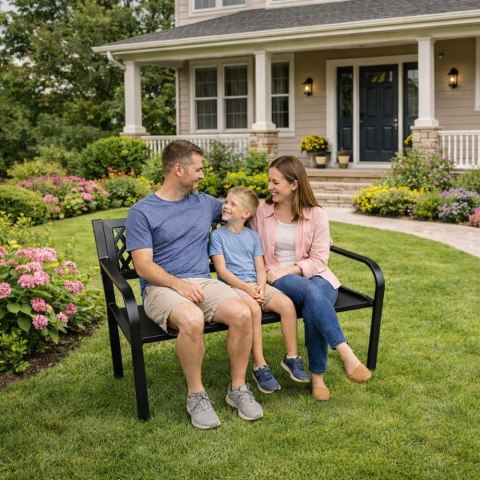 Ławka Ogrodowa Parkowa Taras Ogród Metalowa Oparcie Czarna 120 cm LEAN