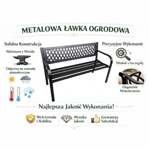 Ławka Ogrodowa Parkowa Taras Ogród Metalowa Oparcie Czarna 120 cm LEAN