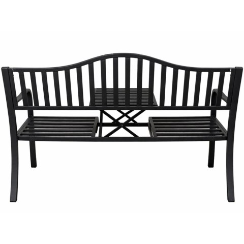 Ławka Ogrodowa Taras Ogród Park Metalowa Oparcie Stolik Czarna 150 cm LEAN