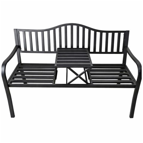 Ławka Ogrodowa Taras Ogród Park Metalowa Oparcie Stolik Czarna 150 cm LEAN