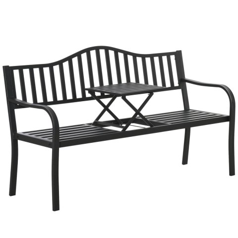 Ławka Ogrodowa Taras Ogród Park Metalowa Oparcie Stolik Czarna 150 cm LEAN