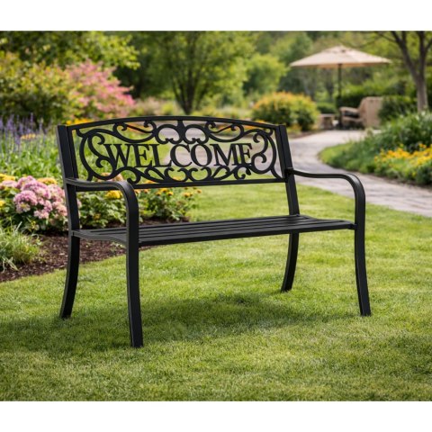Ławka Ogrodowa Taras Ogród Park Metalowa Oparcie WELCOME Czarna 127 cm LEAN