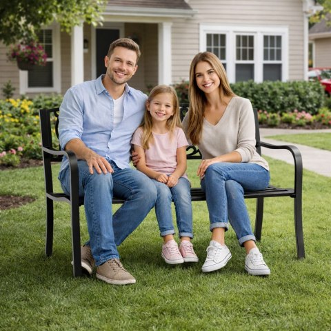 Ławka Ogrodowa Taras Ogród Park Metalowa Oparcie Zdobiona Czarna 127 cm LEAN