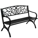 Ławka Ogrodowa Taras Ogród Parkowa Metalowa Oparcie Zdobiona Czarna 127 cm LEAN