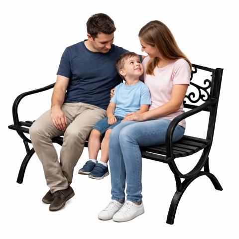 Ławka Ogrodowa Taras Ogród Parkowa Metalowa Oparcie Zdobiona Czarna 127 cm LEAN