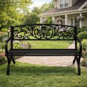 Ławka Ogrodowa Taras Ogród Parkowa Metalowa Oparcie Zdobiona Czarna 127 cm LEAN