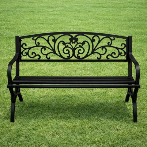 Ławka Ogrodowa Taras Ogród Parkowa Metalowa Oparcie Zdobiona Czarna 127 cm LEAN