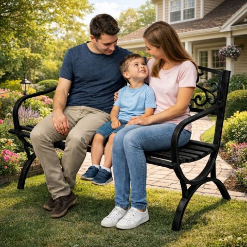 Ławka Ogrodowa Taras Ogród Parkowa Metalowa Oparcie Zdobiona Czarna 127 cm LEAN