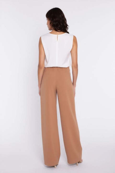 Spodnie z szerokim pasem i zakładkami SD139 Carmel - Nife Nife