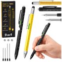 Długopisy Wielofunkcyjne 9w1 Poziomica Latarka Śrubokręt Żółty Czarny 2szt LEAN