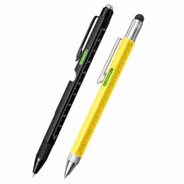 Długopisy Wielofunkcyjne 9w1 Poziomica Latarka Śrubokręt Żółty Czarny 2szt LEAN