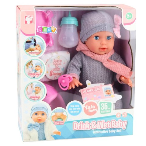 Lalka Bobas Siusiająca Akcesoria Pielęgnacyjne Butelka Nocnik 35 cm LEAN Toys