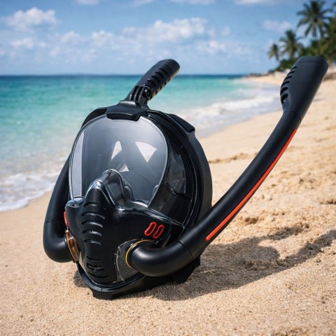 Maska Do Snorkelingu Nurkowania Pełnotwarzowa AntiFog DryTop Czarna L/XL LEAN Toys