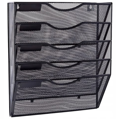 Metalowy Organizer Na Dokumenty Gazety Regał Na Ścianę 5 Przegród A4 Czarny LEAN