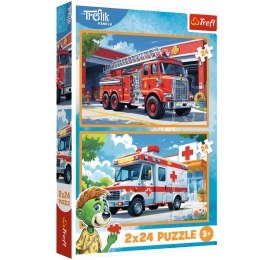 Puzzle - 2x24 - Wóz strażacki i karetka - Rodzina Treflików - Trefl 34447 Trefl Puzzle