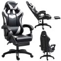 Fotel Gamingowy LEAN Obrotowy Biurowy Z Podnóżkiem Poduszki Czarno-Biały LEAN