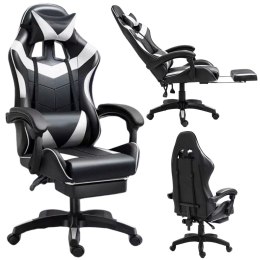 Fotel Gamingowy LEAN Obrotowy Biurowy Z Podnóżkiem Poduszki Czarno-Biały LEAN