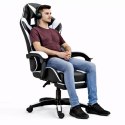 Fotel Gamingowy LEAN Obrotowy Biurowy Z Podnóżkiem Poduszki Czarno-Biały LEAN