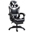 Fotel Gamingowy LEAN Obrotowy Biurowy Z Podnóżkiem Poduszki Czarno-Biały LEAN
